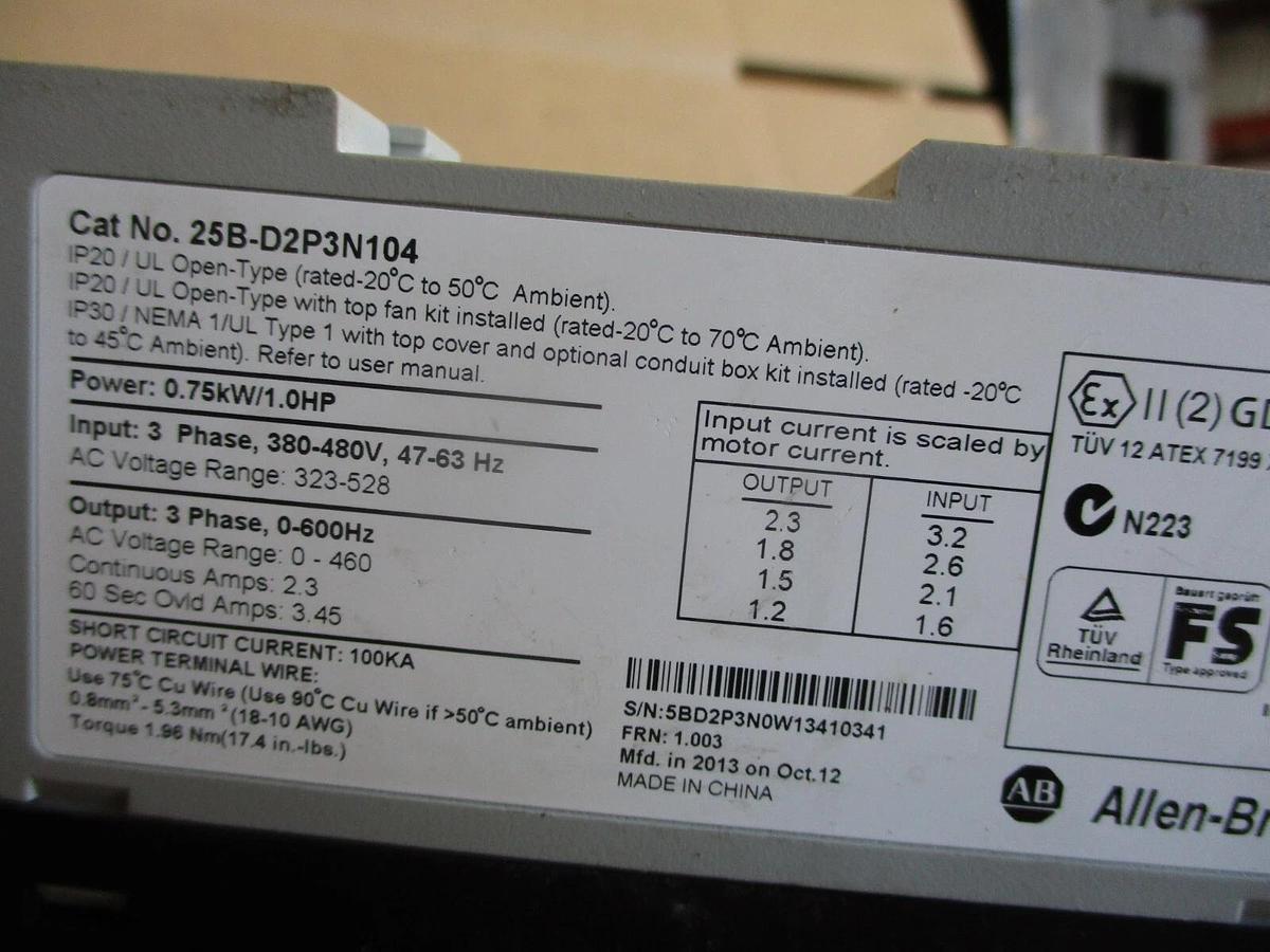 Used ALLEN-BRADLEY 1HP POWERFLEX 525 DRIVE, #613327J USED
