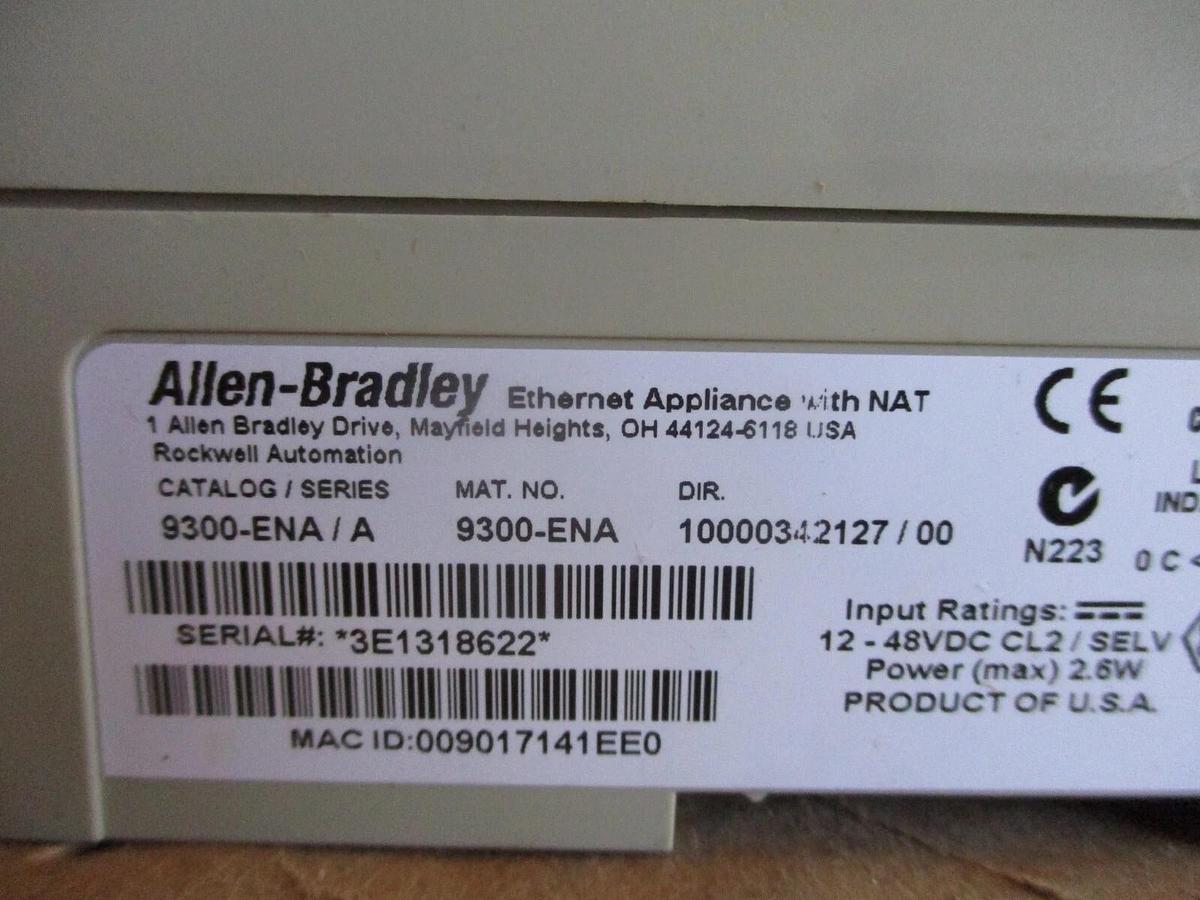 Used ALLEN-BRADLEY 9300-E ETHERNET APPLIANCE WITH NAT, #613315J USED