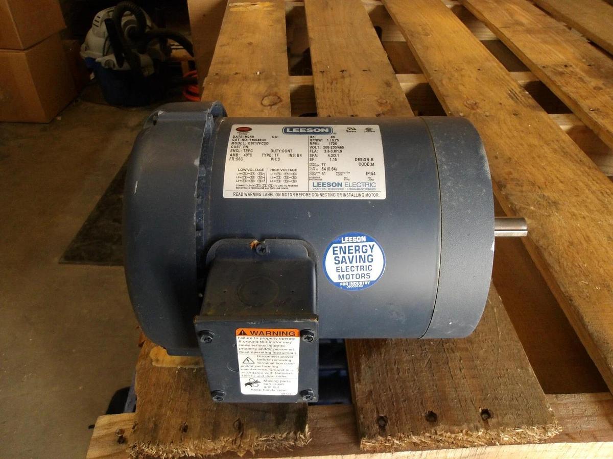 Used LEESON 1 HP MOTOR, FR 56C, 1725 RPM, 208-230/460 V, #11211045G NEW