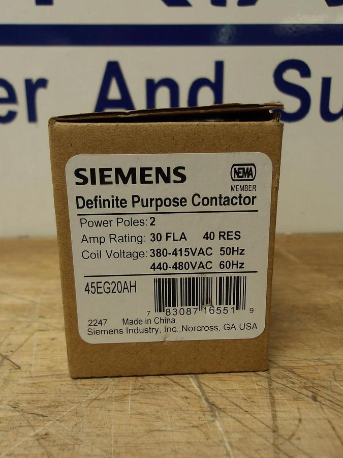 SIEMENS 45EG20AH DEFINITE CONTACTOR 30/40 A, #5291210G NIB