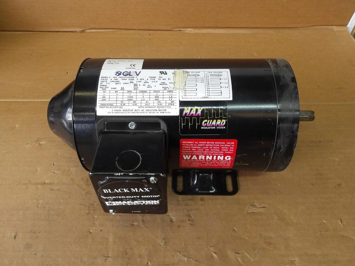 Used GL&V 1 HP MAXGUARD MOTOR, FR 56C, 1750/3505 RPM, 460-230 V, #11141006G NEW