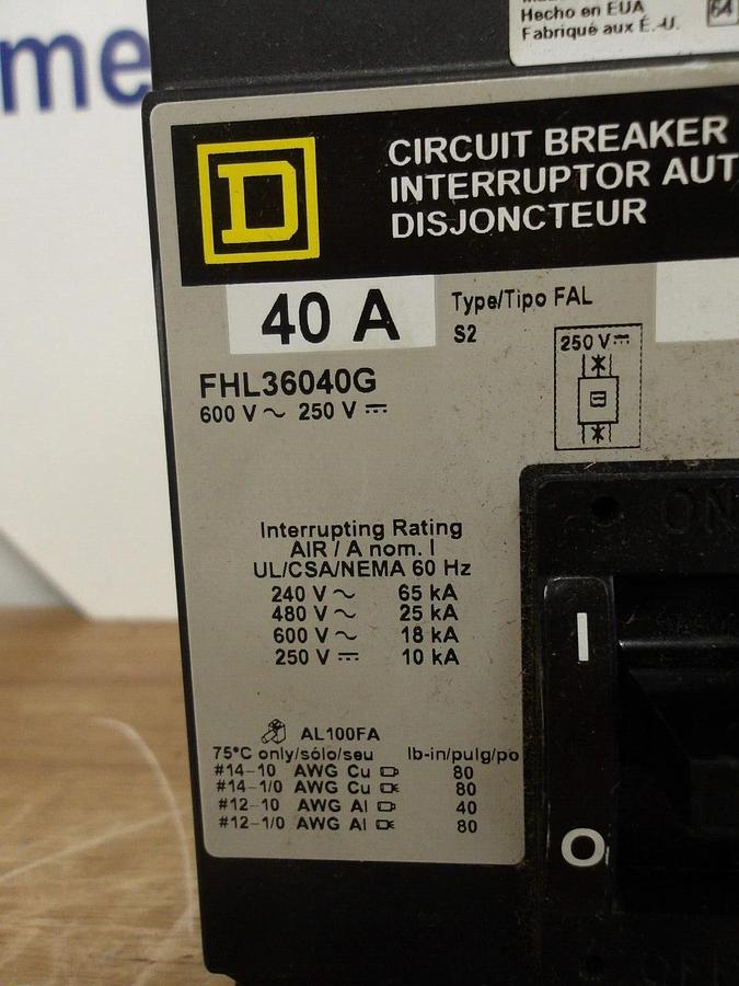 SQUARE D FHL36040G 40 AMP BREAKER, #2261009G NIB
