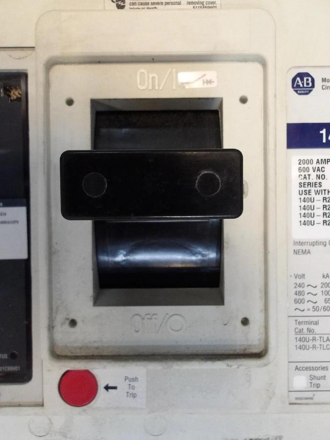 Used ALLEN BRADLEY 1600 AMP CIRCUIT BREAKER 140U-R0L3-E20, #611253G USED