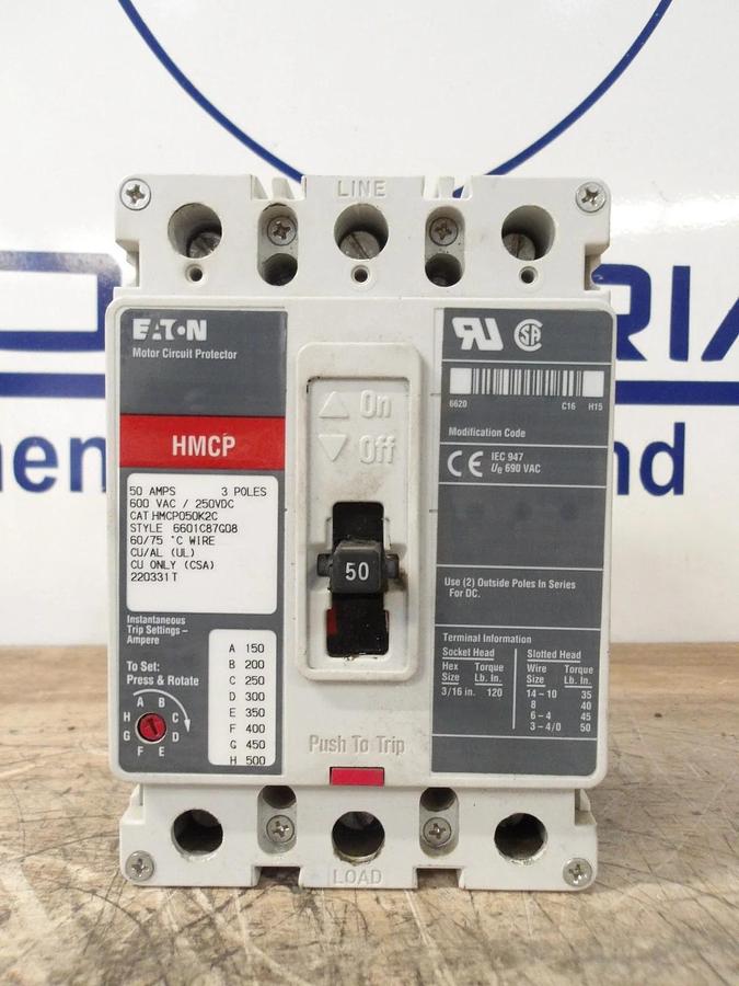 Used EATON 50 AMP BREAKER, 600VAC/250VDC, #6291053G USED