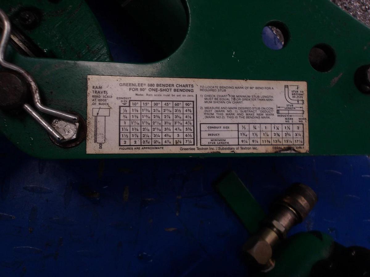 Used GREENLEE 880 LIGHT WEIGHT HYDRAULIC BENDER, #3101236G USED