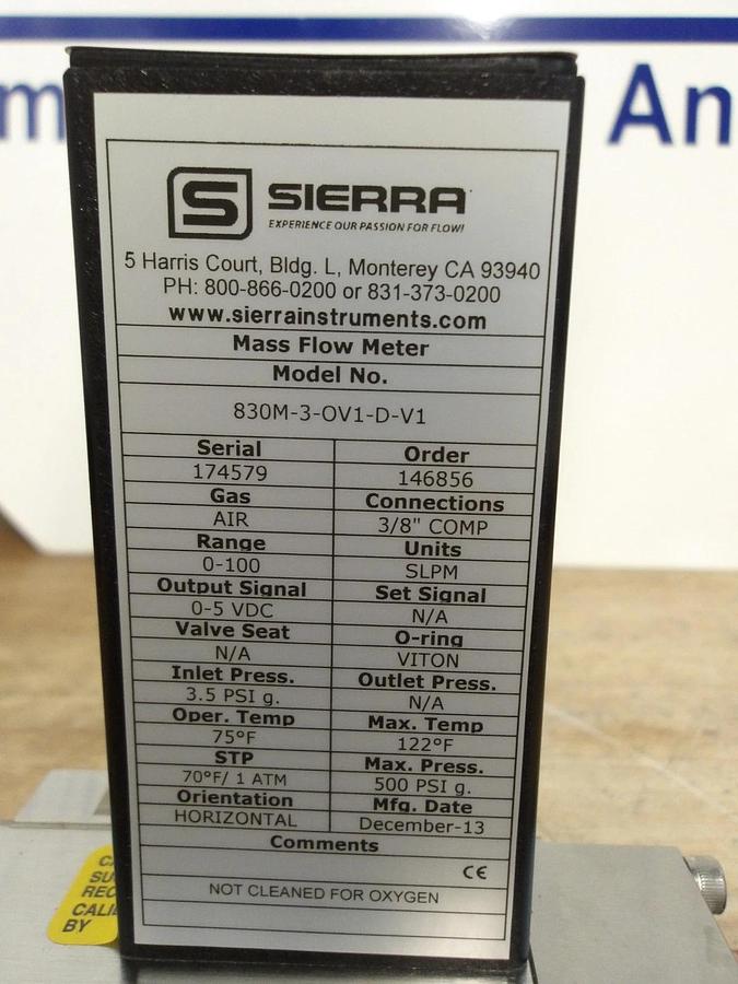 SIERRA 830M-3-OVI-D-VI SIDETRAK 800 MASS FLOW CONTROLLER, #516943G NIB