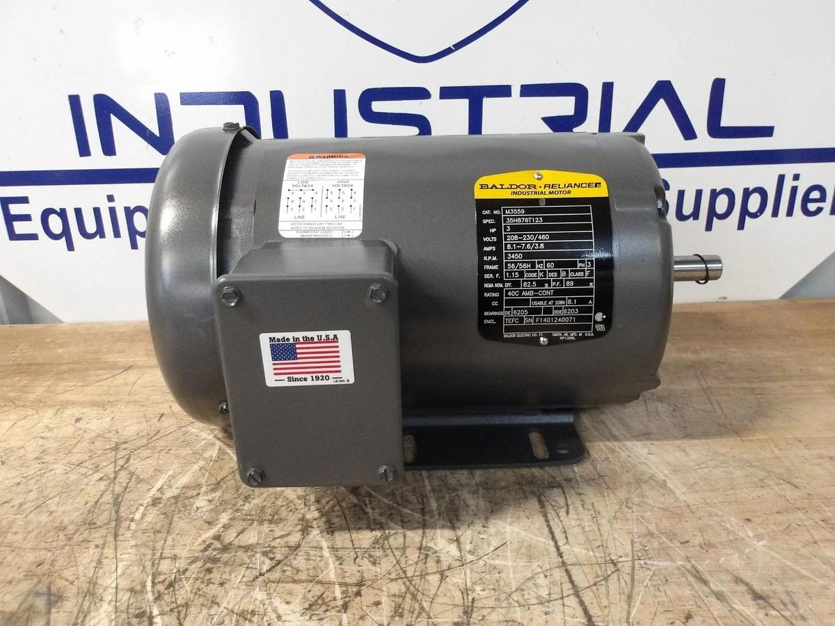 BALDOR RELIANCE 3 HP MOTOR, 3450 RPM, 56/56H FR, 208-230/460 V, #69221G NIB