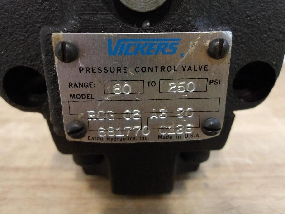 Used VICKERS RCG 06 A3 30 HYDRAULIC PRESSURE CONTROL VALVE, #33913G NEW
