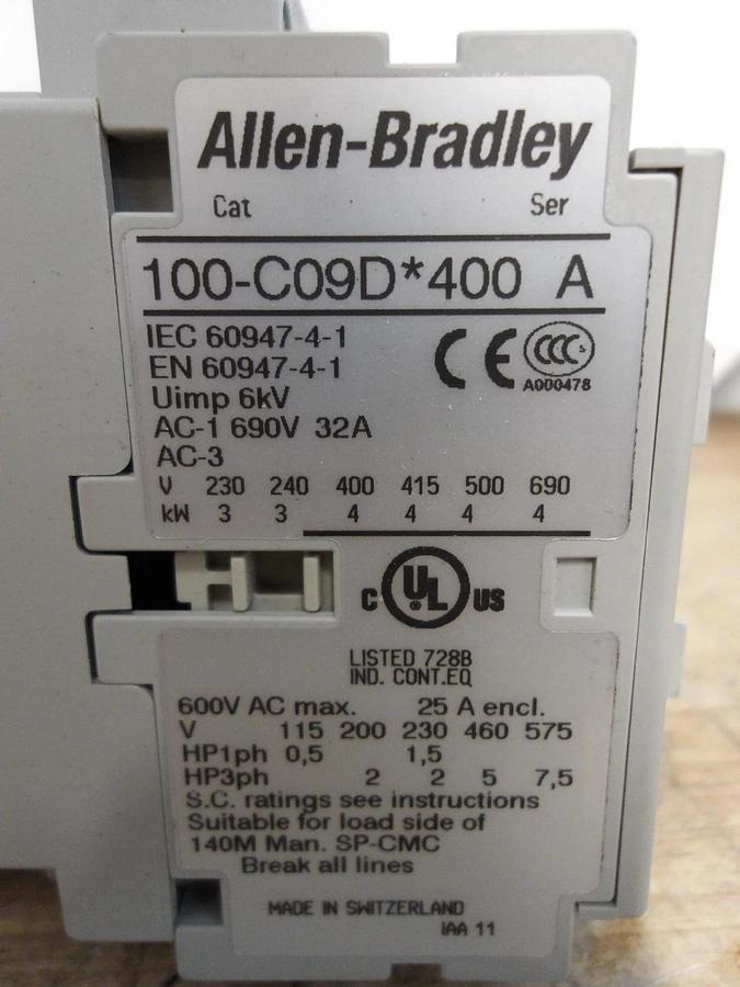 ALLEN BRADLEY 100-C09DJ400 CONTACTOR, SER A, 4 P, #57143G NIB