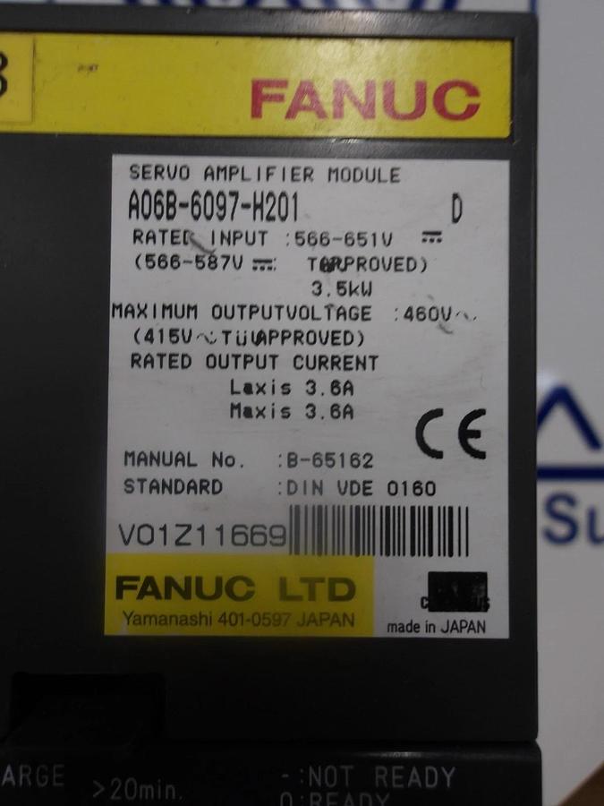 Used FANUC A06B-6097-H201 SERVO AMPLIFIER, #4251153G REMANUFACTURED