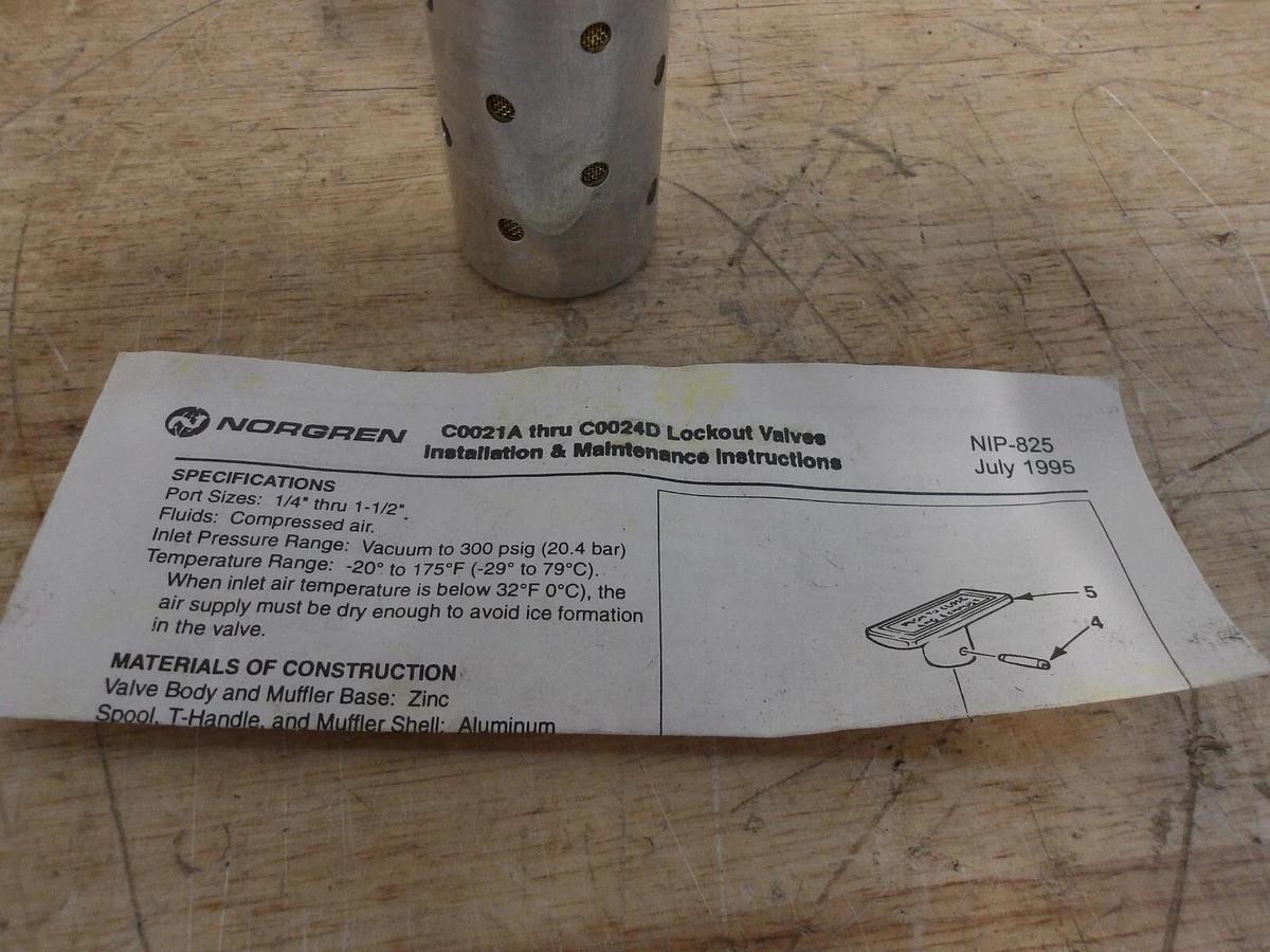 Used NORGREN 3/4" INLINE LOCKOUT VALVE C0023D, #4301016G NEW