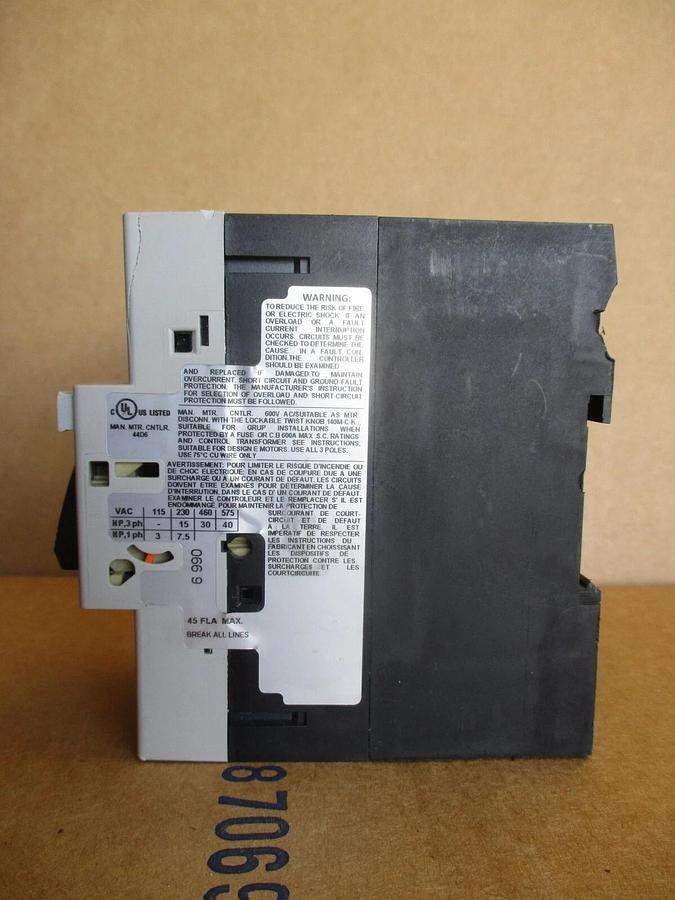 Used ALLEN BRADLEY 140M-F8N-C45 MOTOR PROTECTION CIRCUIT BREAKER, #44245J USED
