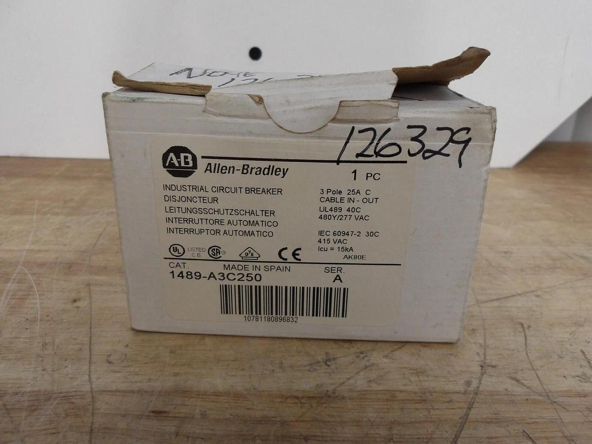 ALLEN BRADLEY 1489-A3C250 INDUSTRIAL CIRCUIT BREAKER 25 AMP, 3 P, #417137G NIB