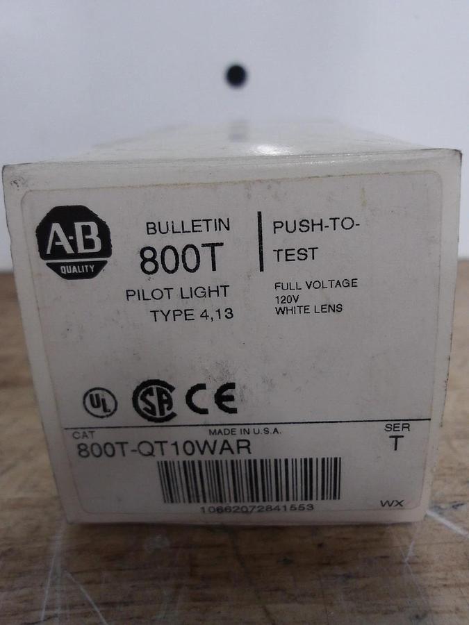 ALLEN BRADLEY 800T-QT10WAR PUSH-TO-TEST PILOT LIGHT, #5201003G NIB