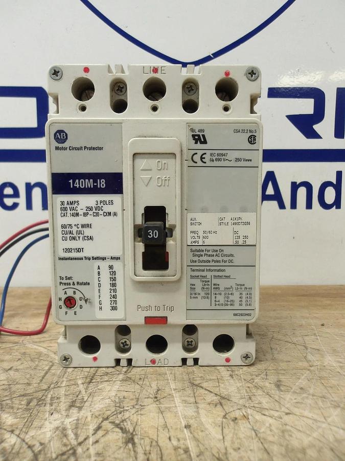 Used ALLEN BRADLEY 30 AMP BREAKER 600VAC/250VDC, #630836G USED