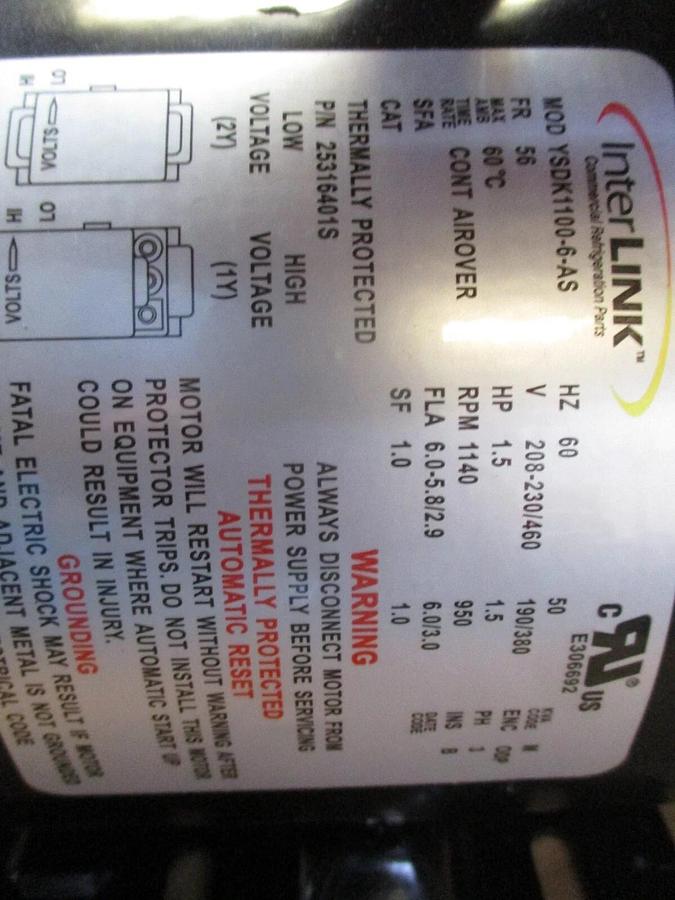 Used INTERLINK 1.5HP MOTOR, #820901J NEW