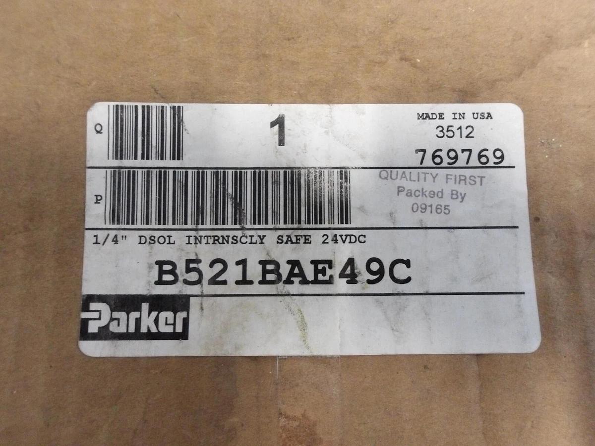 PARKER B521BAE49C PNEUMATIC SOLENOID VALVE 1/4", 24 VDC, #621038G NIB