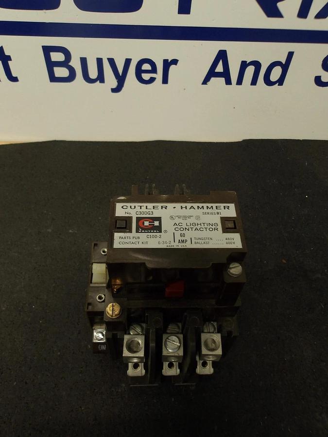Used CUTLER HAMMER 60 AMP LIGHTING CONTACTOR C30DG3, #326209G USED