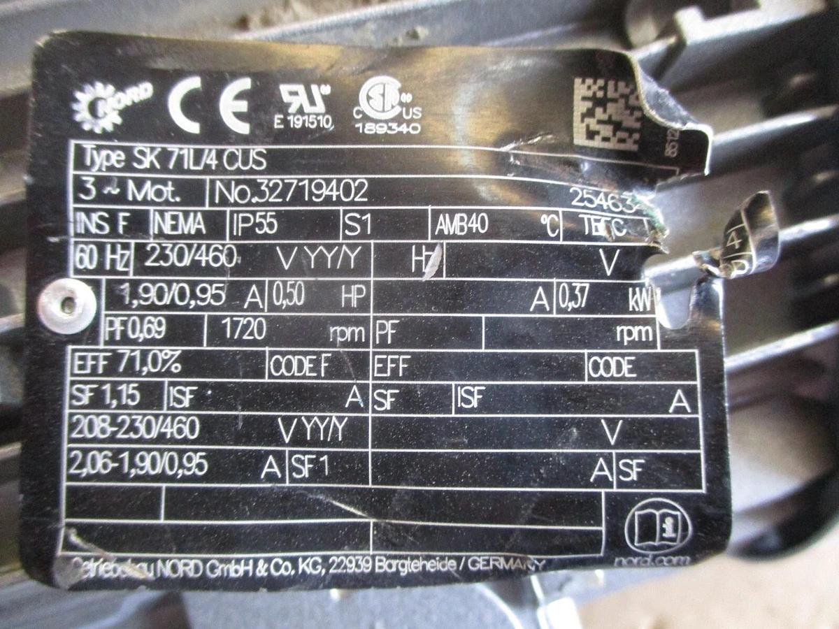 Used NORD .5 GEARMOTOR, #6121020J NEW