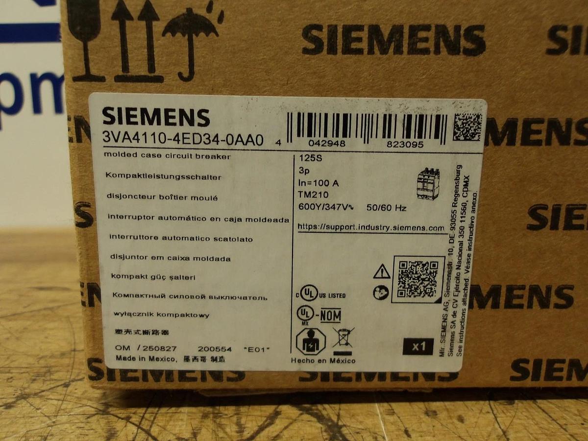 SIEMENS 100 AMP BREAKER 3VA4110-4ED34-0AA0, #123927G NIB