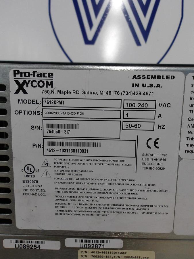 Used PROFACE 4612KPMT XYCOM INDUSTRIAL COMPUTER, #527926G PARTS ONLY