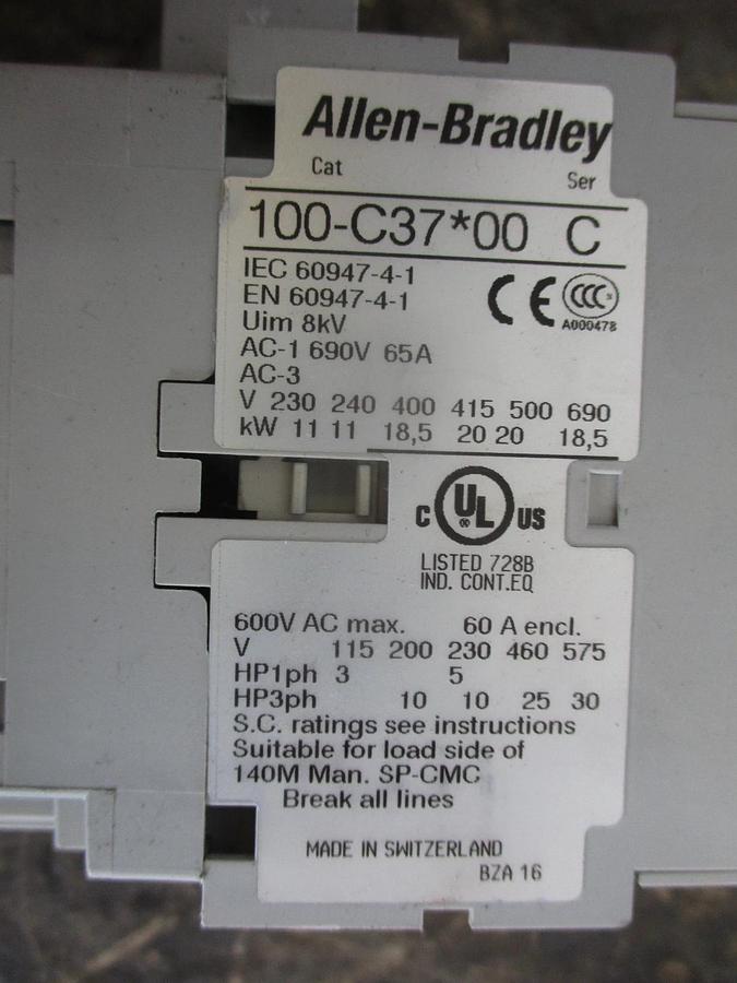 Used ALLEN BRADLEY C37 CONTACTOR 100-C37*00, #33958J USED