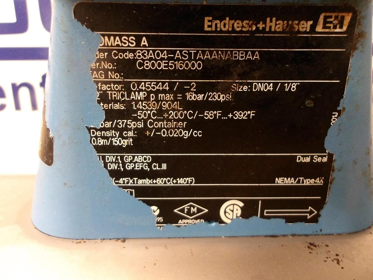 Used ENDRESS HAUSER 83A04-ASTAAANABBAA MASS FLOW TUBE 1/8"