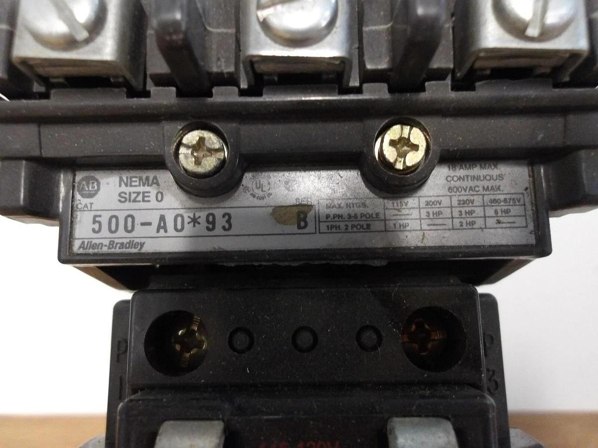 Used ALLEN BRADLEY 500-AO 93 MOTOR STARTER, SIZE 0, #226815G NEW