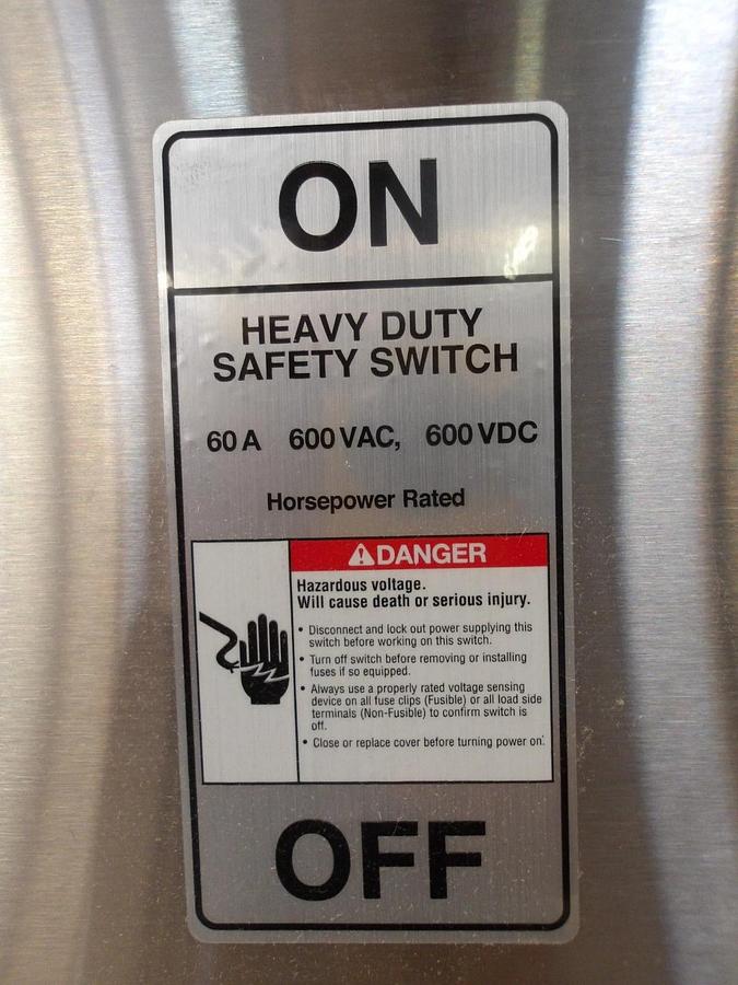 Used SIEMENS 60 AMP S/S SAFETY SWITCH 600 V AC/DC, #716203G NEW