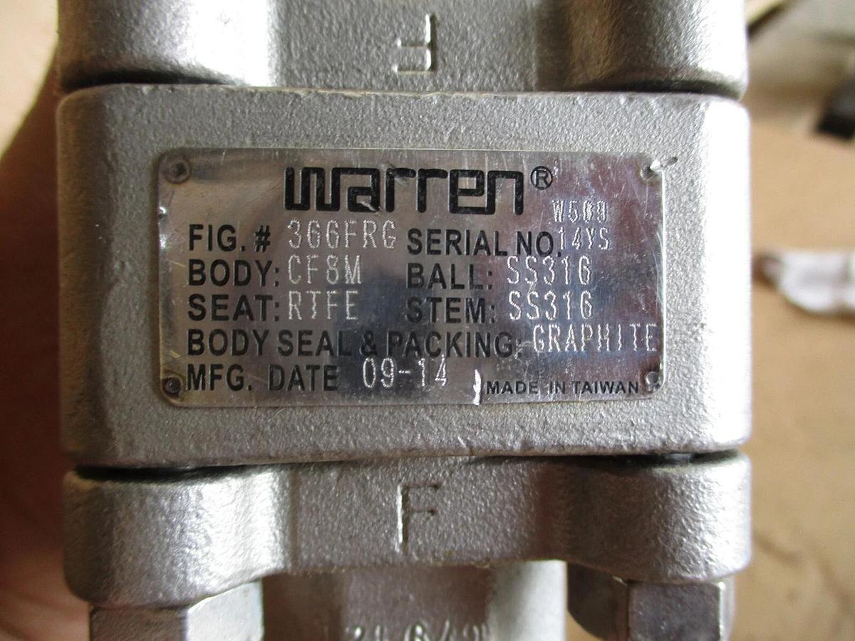 Used WARREN 3/4" STAINLESS BALL VALVE(SOCKET WELD), #4161131J NEW