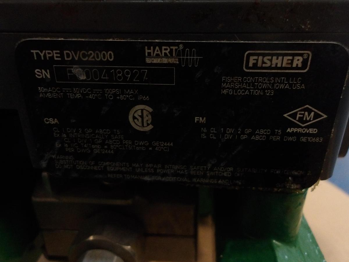 Used FISHER 1" STEEL CONTROL VALVE DVC2000, #911918G USED
