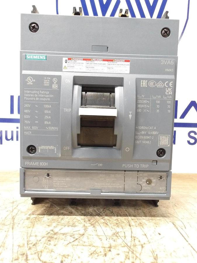 Used SIEMENS 800 AMP BREAKER 240-480-600-750 V, #630936G NEW