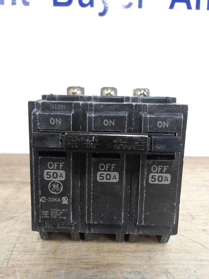 Used GE 50 AMP BREAKER THHQB32050, 240 V, 3 P, #561153G NEW