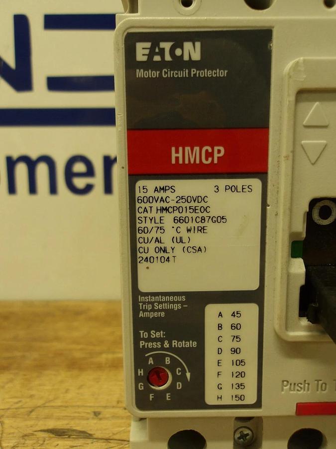 Used EATON 15 AMP BREAKER 600VAC/250VDC, #630843G USED
