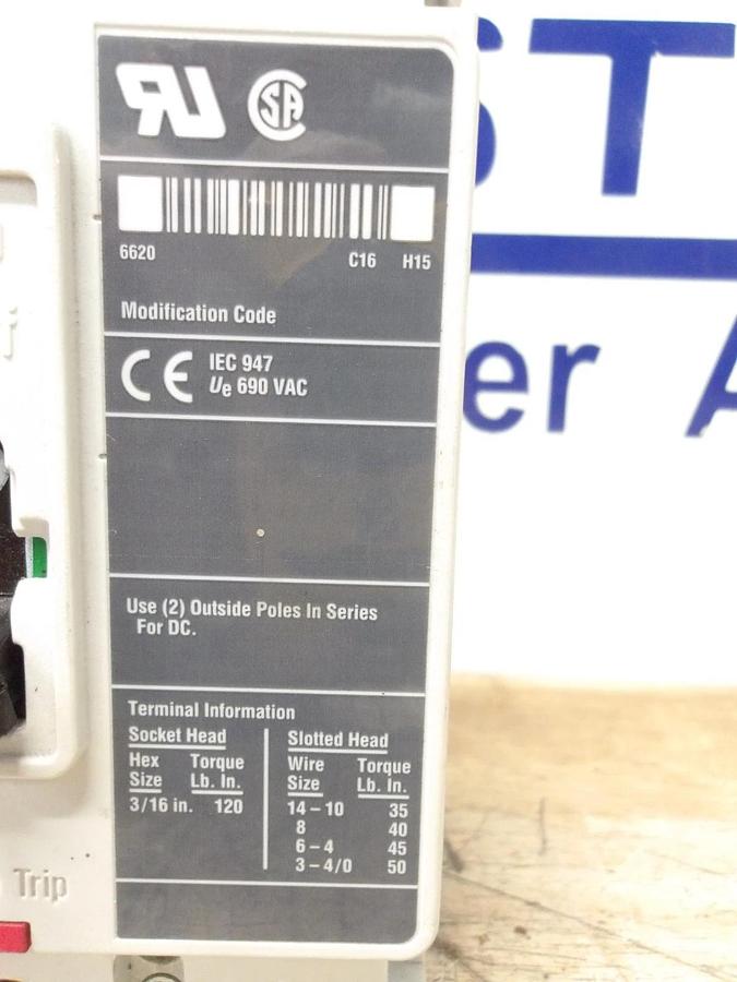Used EATON 15 AMP BREAKER 600VAC/250VDC, #630843G USED