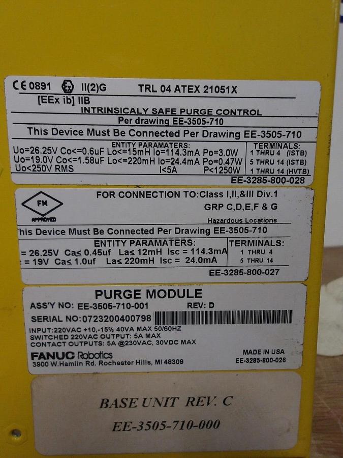 Used FANUC EE-3505-710-001 PURGE MODULE, 220 V, #2121150G NEW