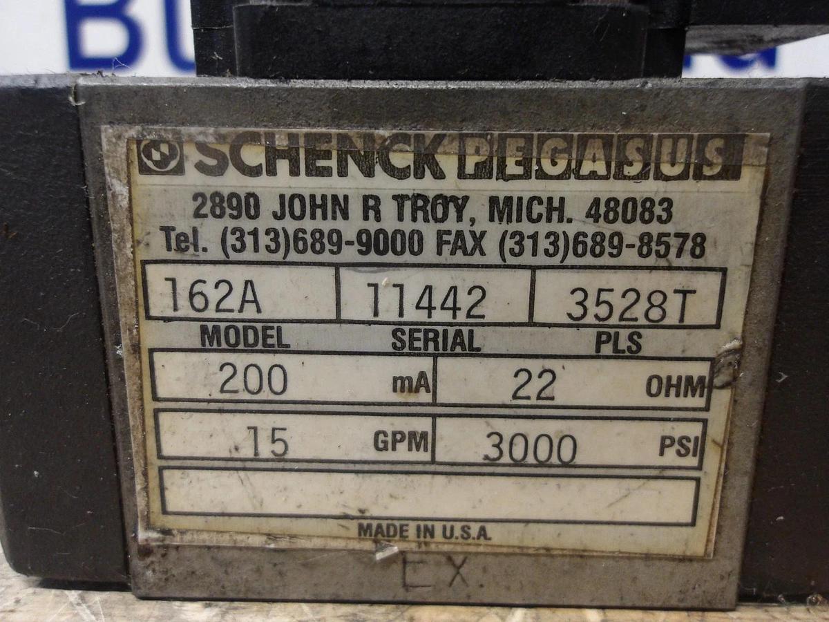 Used SCHENCK PEGASUS 162A SERVO VALVE, #826952G USED