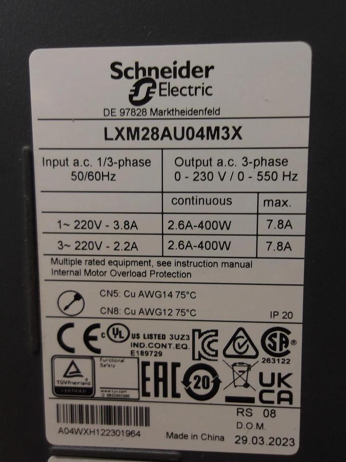 Used SCHNEIDER LXM28AU04M3X MOTION SERVO CONTROLLER, #33813G USED