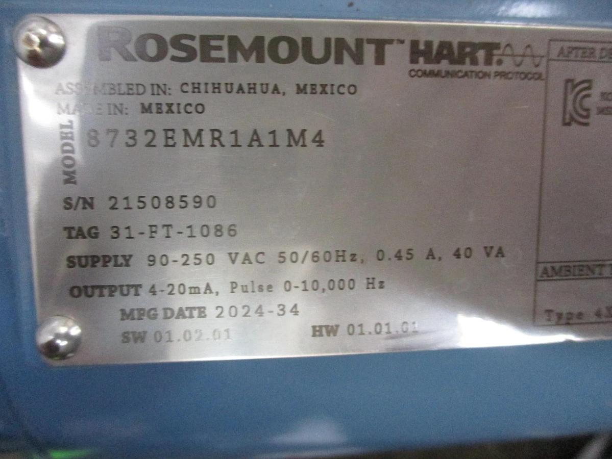 Used ROSEMOUNT 8732E FLOW METER TRANSMITTER, #36943J NEW