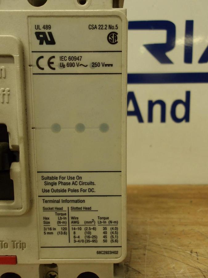 Used ALLEN BRADLEY 15 AMP BREAKER 250VDC/600VAC, #77848G USED