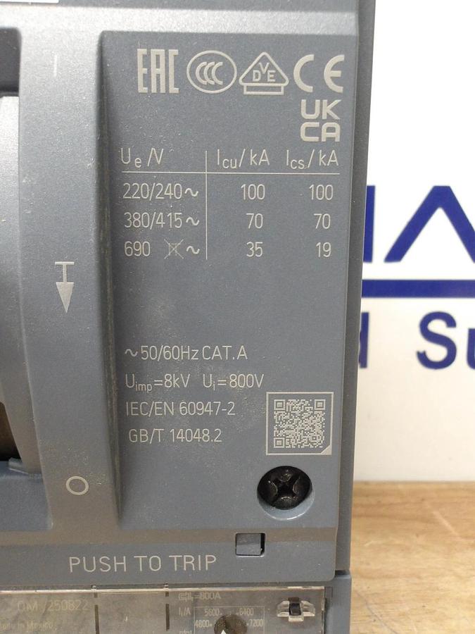 Used SIEMENS 800 AMP BREAKER 240-480-600-750 V, #630936G NEW