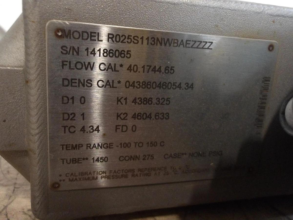 Used MICROMOTION R025S113NWBAEZZZZ MASS FLOW SENSOR, #8221128G USED