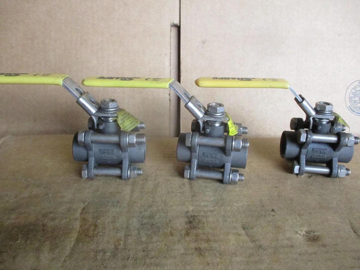 Used SHARPE 1/2" STEEL BALL VALVE (SOCKET WELD) (LOT OF 3), #416104J NEW