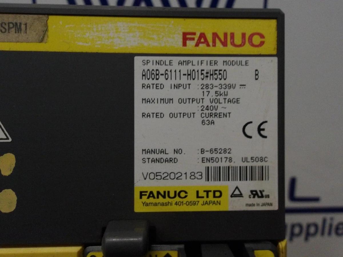 Used FANUC A06B-6111-H015 H550 SPINDLE AMPLIFIER MODULE, #1217903G USED