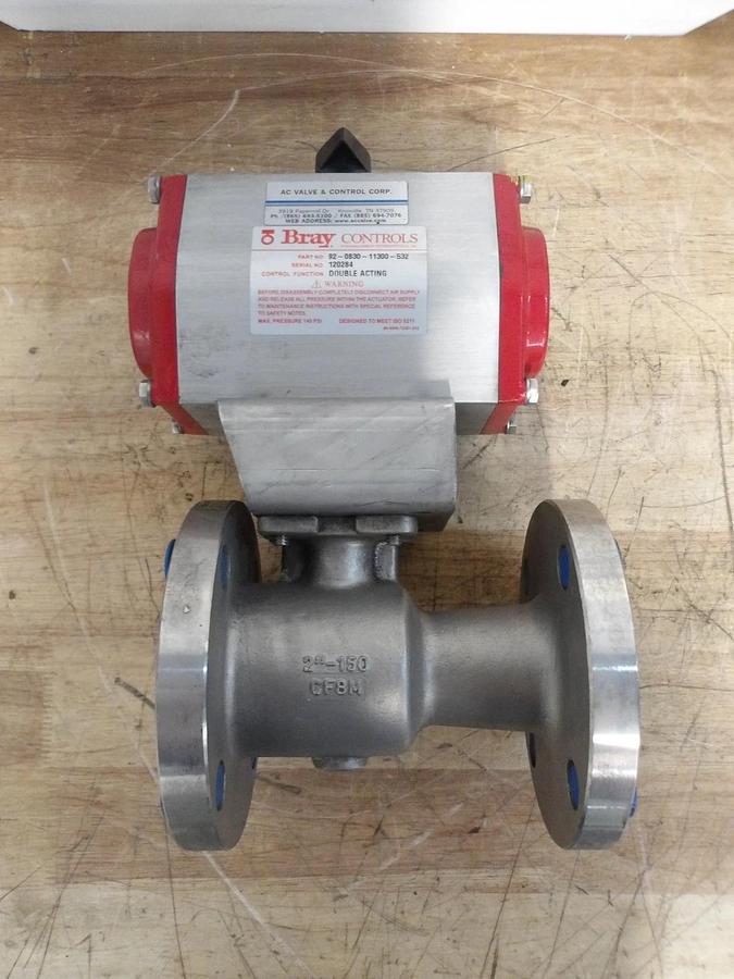 Used FLO-TEK 2" S/S BALL VALVE & BRAY ACTUATOR, #7141103G NEW