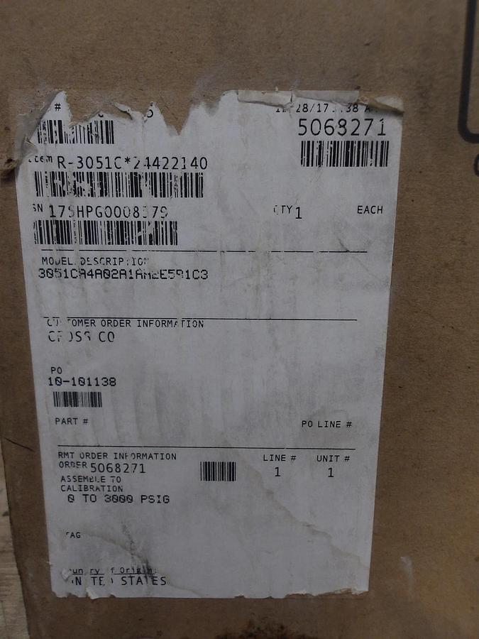 ROSEMOUNT 3051 PRESSURE TRANSMITTER, #8291155G NIB
