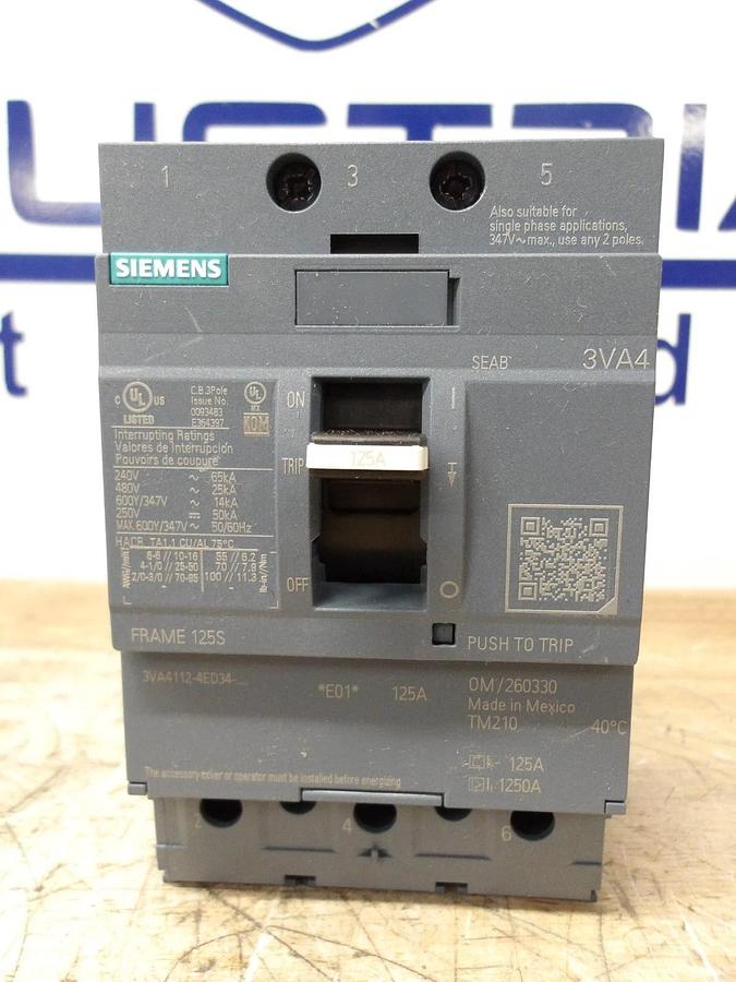 SIEMENS 125 AMP CIRCUIT BREAKER 240-480-600 V, #581017G NIB