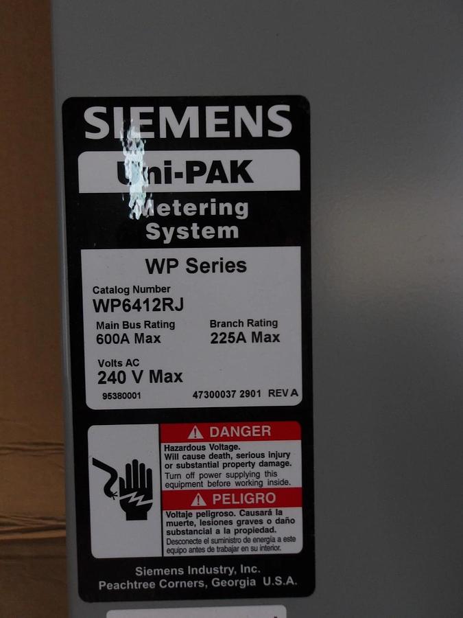 SIEMENS 4 GANG METERING SYSTEM WP6412RJ, 240 V, #6121022G NIB