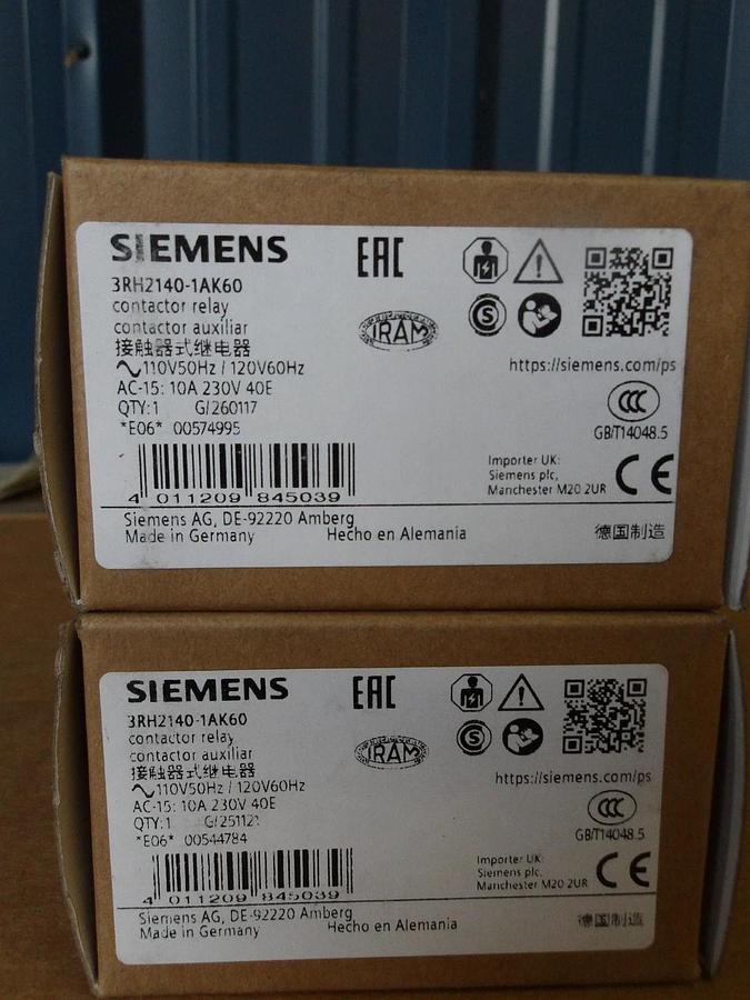 SEIMENS 3RH2140-1AK60 CONTACTOR 110-120-240 V (LOT OF 2) #7131050G NIB