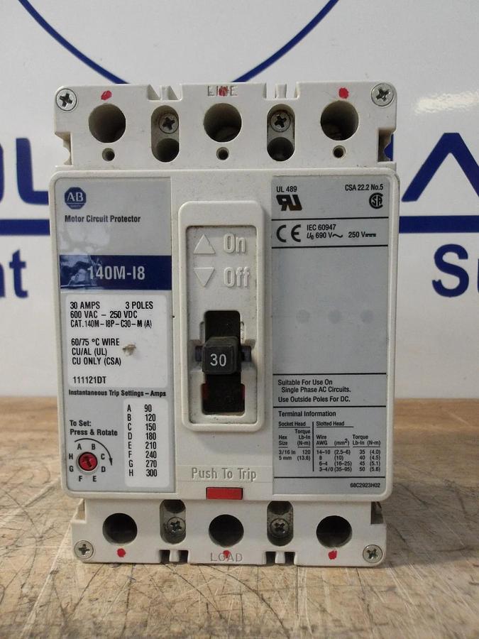 Used ALLEN BRADLEY 30 AMP CIRCUIT BREAKER 600VAC/250VDC, #626128G USED